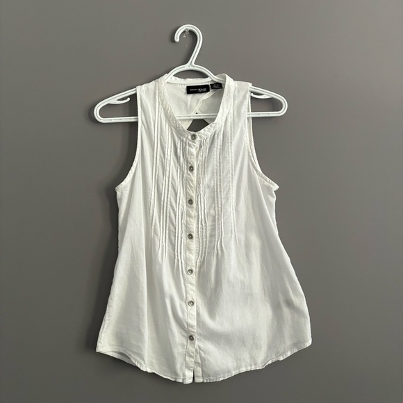 DKNY Jeans Petite Small White Sleeveless Cotton Button Down Blouse - Picture 1 of 13